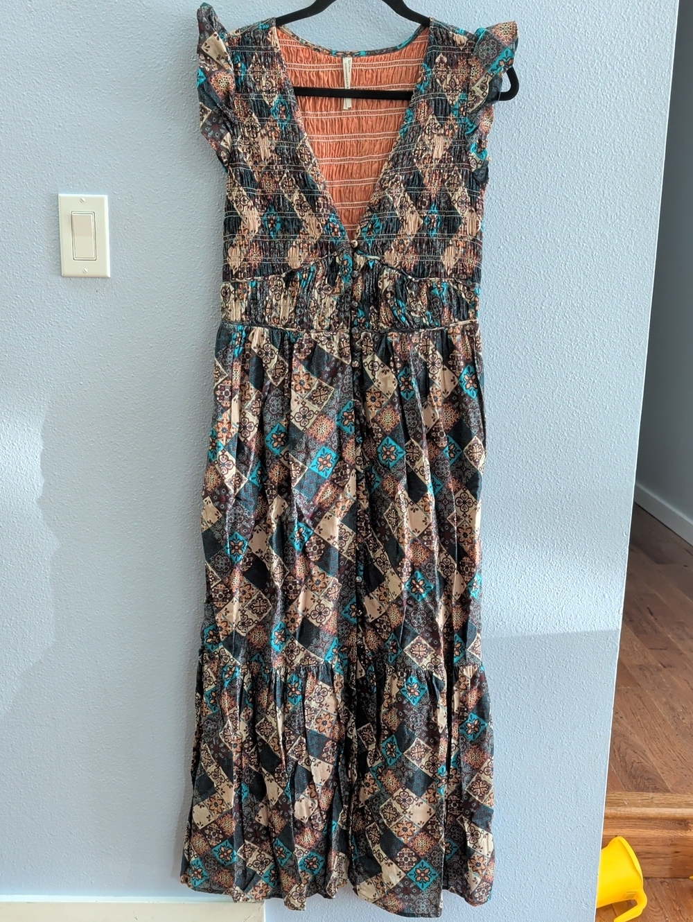 By Anthropologie Peregrine Boho Printed Maxi Dress with Turquoise Accents